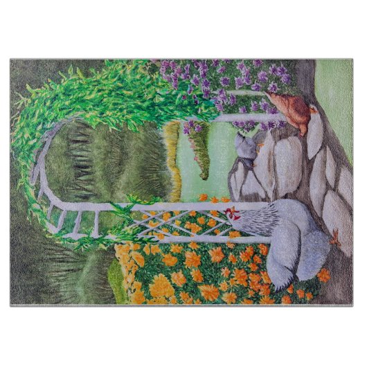 Happy Chicken Garden Schneidebrett (Vorderseite)