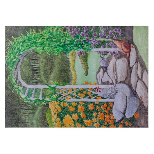 Happy Chicken Garden Schneidebrett (Vorderseite)