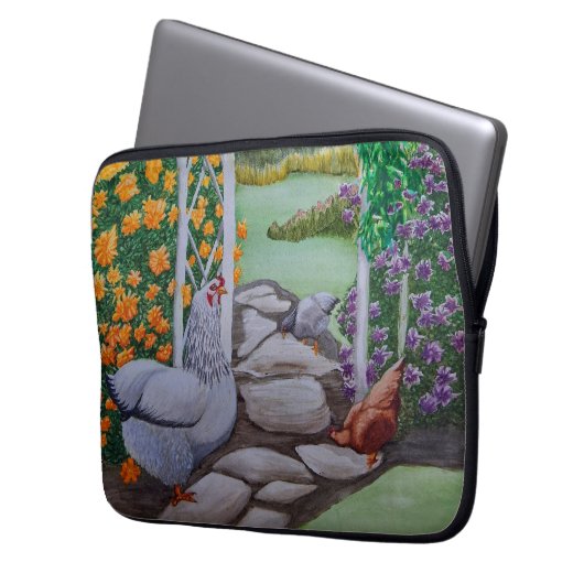 Happy Chicken Park Laptopschutzhülle (Vorderseite Links)