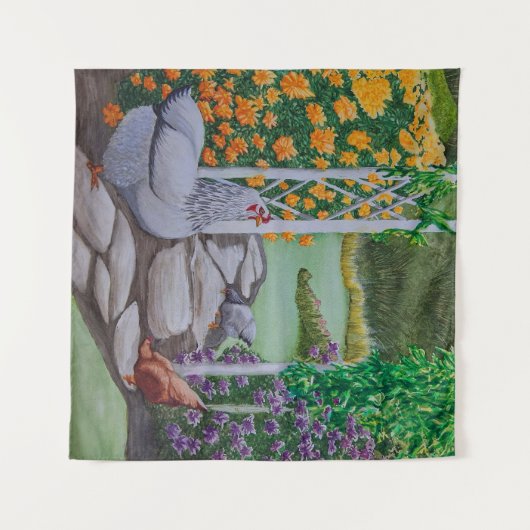 Happy Chicken Park Wandteppich (Vorderseite (Horizontal))