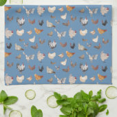 Happy Chicken Print auf Denim Blue Geschirrtuch (Gefaltet)
