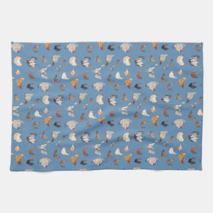 Happy Chicken Print auf Denim Blue Geschirrtuch