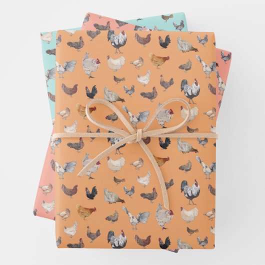 Happy Chickens Wrapping Paper Flat Sheet Set 3 Geschenkpapier Set (Beispiel)