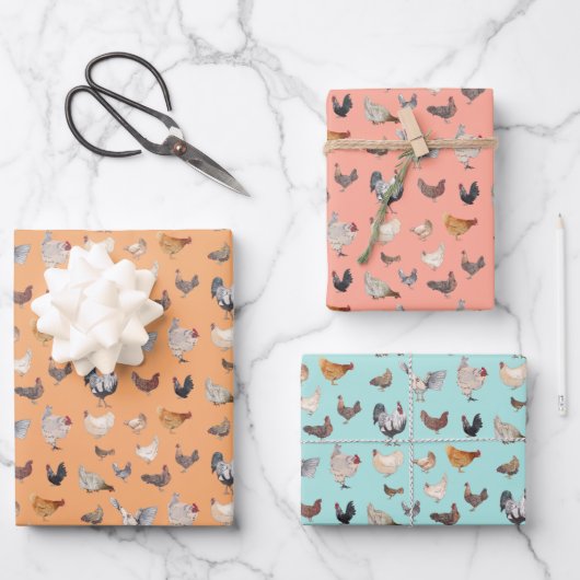 Happy Chickens Wrapping Paper Flat Sheet Set 3 Geschenkpapier Set (Vorderseite)
