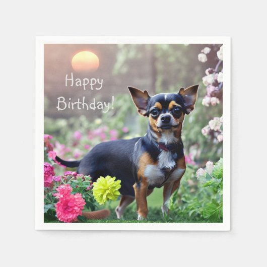 Happy Chihuahua Birthday Paper Napkins Serviette (Vorderseite)