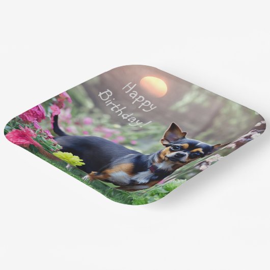 Happy Chihuahua Birthday Pappteller (Gewinkelt)