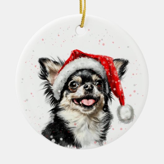 Happy Chihuahua Dog Christmas Personalized Keramik Ornament (Vorne)