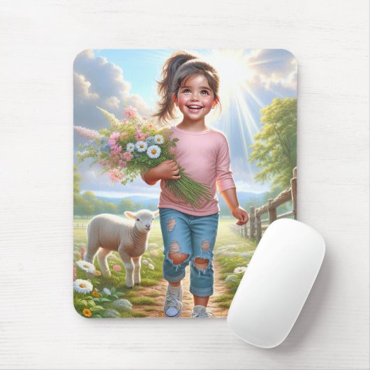 Happy Child with Lamb Mousepad (Mit Mouse)