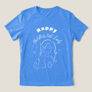 Happy Childless Cat Lady Line Art T - Shirt