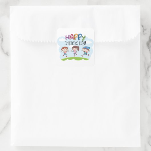 Happy Childrens Day Quadratischer Aufkleber (Tasche)