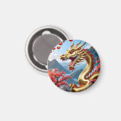 Happy Chinese New 2024 Golden Dragon Floral Magnet (Vorderseite/Rückseite)