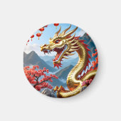 Happy Chinese New 2024 Golden Dragon Floral Magnet (Vorne)