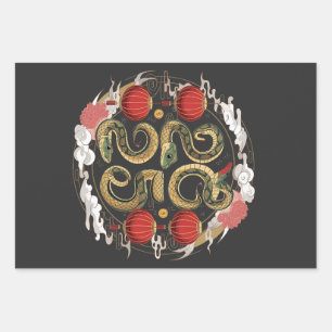 Happy Chinese New Year 2025 Schlangenkultur Geschenkpapier Set