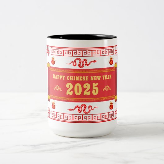 Happy Chinese New Year 2025, Year of Snake Zweifarbige Tasse (Mittel)