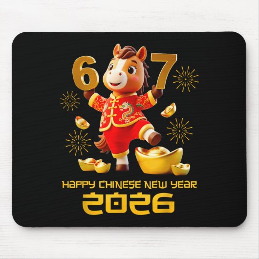 Happy Chinese New Year 2026 Funny Horse 6 7 Meme 6 Mousepad (Vorne)