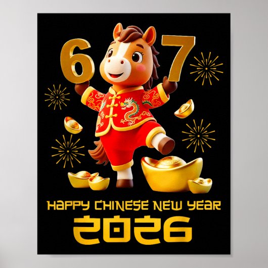 Happy Chinese New Year 2026 Funny Horse 6 7 Meme 6 Poster (Vorne)