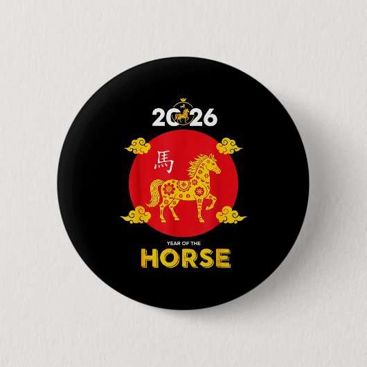 Happy Chinese New Year 2026 Year Of The Horse Button (Vorderseite)