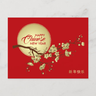 Happy Chinese New Year - Cherry Blossom und Sun Feiertagspostkarte