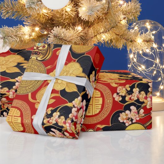 Happy Chinese New Year Moderne Asian Muster Geschenkpapier (Feiertage)