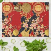 Happy Chinese New Year Moderne Asian Muster Geschirrtuch (Gefaltet)