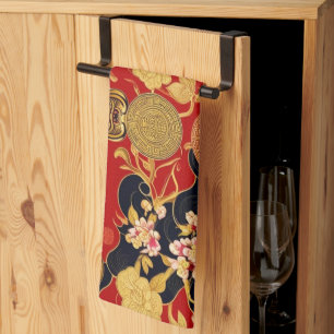 Happy Chinese New Year Moderne Asian Muster Geschirrtuch