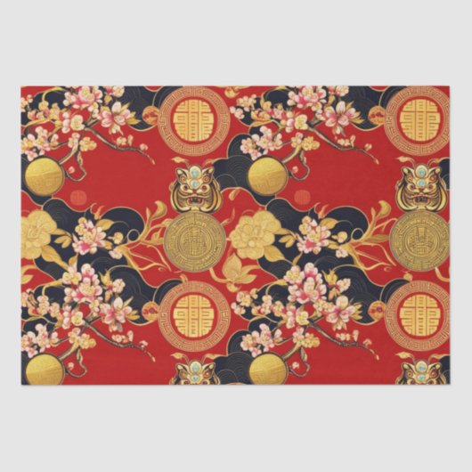 Happy Chinese New Year Moderne Asian Muster Seidenpapier (Vorderseite)