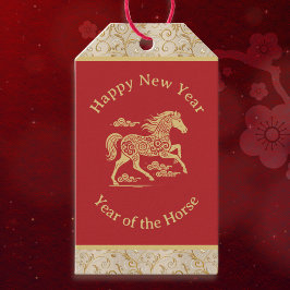 Happy Chinese New Year of Horse Elegant Gold Red  Geschenkanhänger