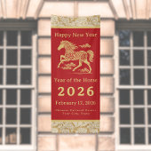 Happy Chinese New Year of Horse Vertical Gold Red Banner