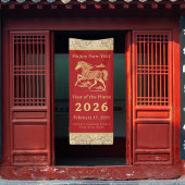 Happy Chinese New Year of Horse Vertical Gold Red Banner