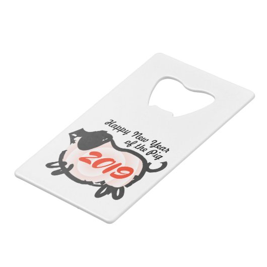 Happy Chinese New Year of the Pig Card Flasche off Geldbeutel Flaschenöffner (Vorderseite Schrägansicht)