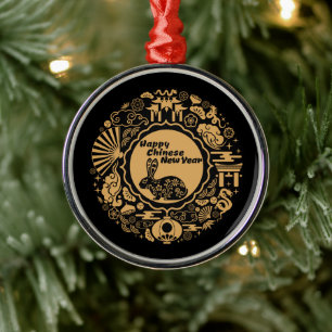 Happy Chinese New Year of the Rabbit Ornament Aus Metall