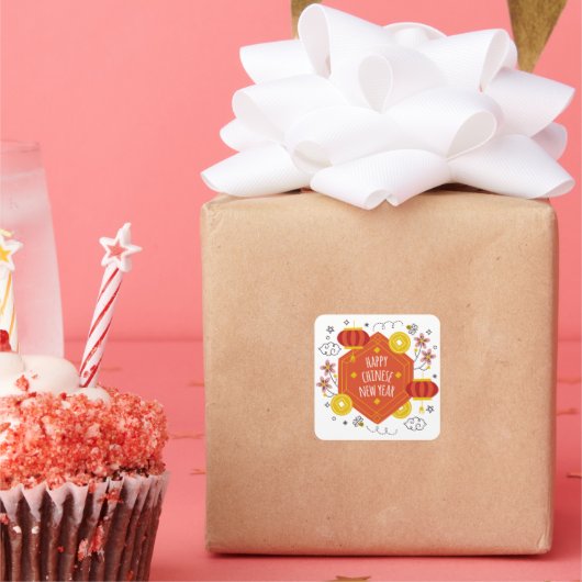 Happy Chinese New Year Quadratischer Aufkleber (Party)