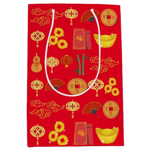 Happy Chinese New Year Red Elements Mittlere Geschenktüte (Vorderseite)
