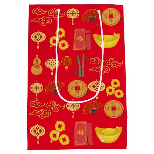Happy Chinese New Year Red Elements Mittlere Geschenktüte (Rückseite)
