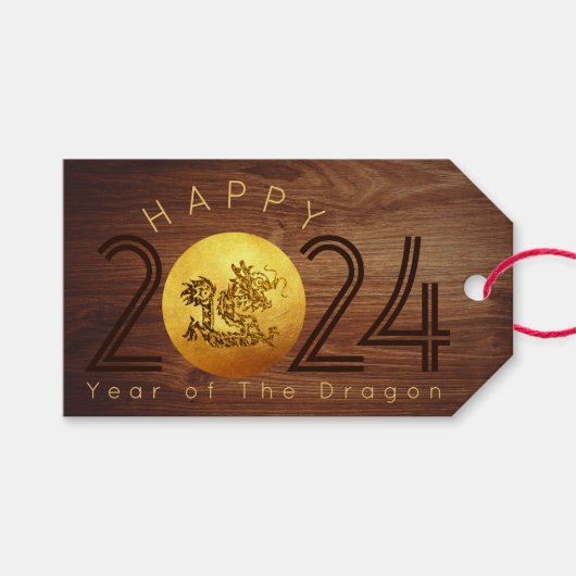 Happy Chinese New Year Wood Dragon 2024 GT Geschenkanhänger (Vorderseite (Horizontal))