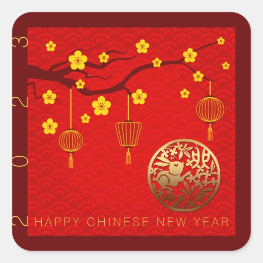 Happy Chinese Rabbit New Year 2023 Blossoms SqS Quadratischer Aufkleber (Vorderseite)