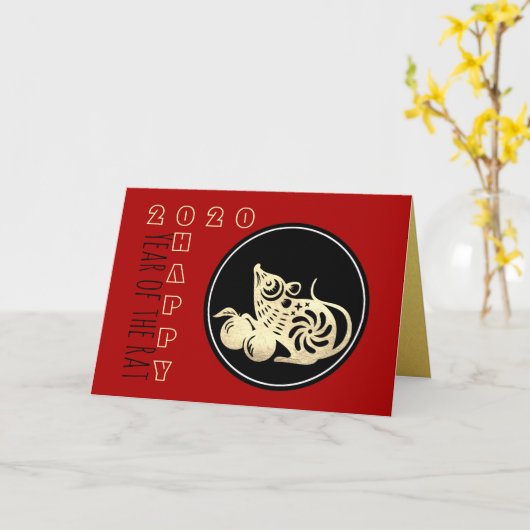 Happy Chinese Rat New Year 2020 Paper-cut 2 HGC Karte (Gelbe Blume)
