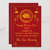 Happy Chinesisch Neujahr 2023 Rabbit Red Gold Invi Einladung (Vorne/Hinten)