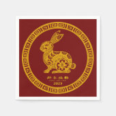 Happy Chinesisch Neujahr 2023 Rabbit Red Gold Serviette (Vorderseite)