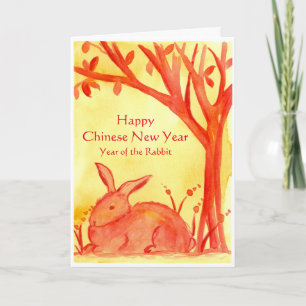 Happy Chinesisch Neujahr der Kaninchen Wasserfarbe Feiertagskarte