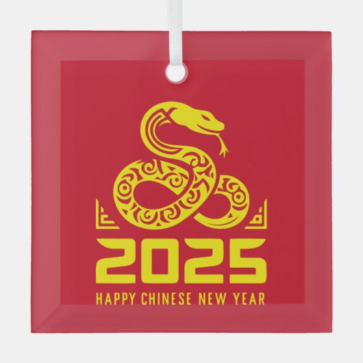 Happy Chinesisch Neujahr der Schlange 2025 Red Gol Ornament Aus Glas (Vorderseite)