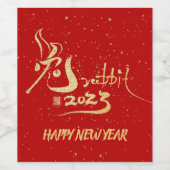 Happy Chinesisch Neujahr des Kaninchens 2023 Glitz Weinetikett (Einzelnes Label)