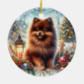 Happy Chocolate Brown Spitz Weihnachten Keramik Ornament (Hinten)