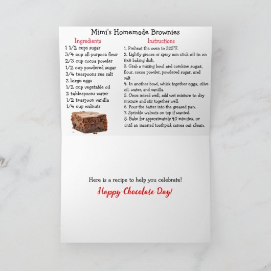 Happy Chocolate Day - und Brownies Recipe Inside Karte (Innenseite)