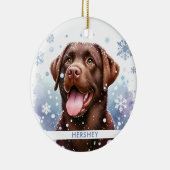 Happy Chocolate Labrador Retriever Dog Weihnachten Keramik Ornament (Rechts)