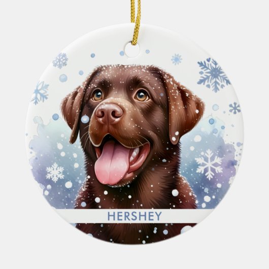 Happy Chocolate Labrador Retriever Dog Weihnachten Keramik Ornament (Vorne)