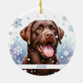 Happy Chocolate Labrador Retriever Dog Weihnachten Keramik Ornament (Hinten)