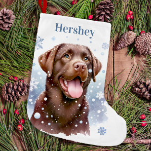 Happy Chocolate Labrador Retriever Snowflakes Hund Kleiner Weihnachtsstrumpf