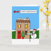 Happy Chrismukkah Cartoon Selbstisolation Haus Karte (Gelbe Blume)