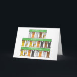 Happy Chrismukkah Cats Tragen von Weihnachtsmannmü Feiertagskarte<br><div class="desc">Drei Reihen Cartoon Katzen halten lange,  schlanke grüne Banner,  die sagen: "Wünschen Sie einen glücklichen Chrismukka".</div>